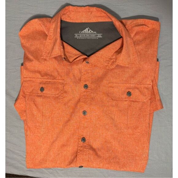 Men's short sleeve Orange VENTED BUTTON UP POCKETS QUICK DRY Camp shirt SZ XL - Picture 2 of 10